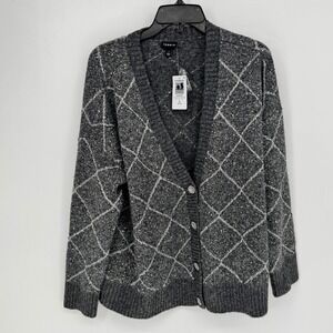 Torrid Vegan Cashmere Cardigan 1X 14-16 Charcoal Grey Sequin Diamond Rhinestone